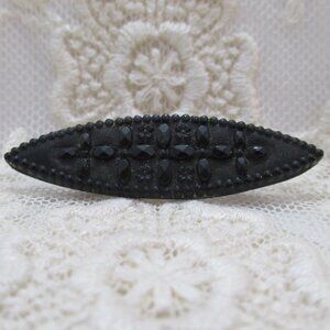 Antique Victorian French Jet Mourning Brooch Black Glass Bar Pin Gothic Memento